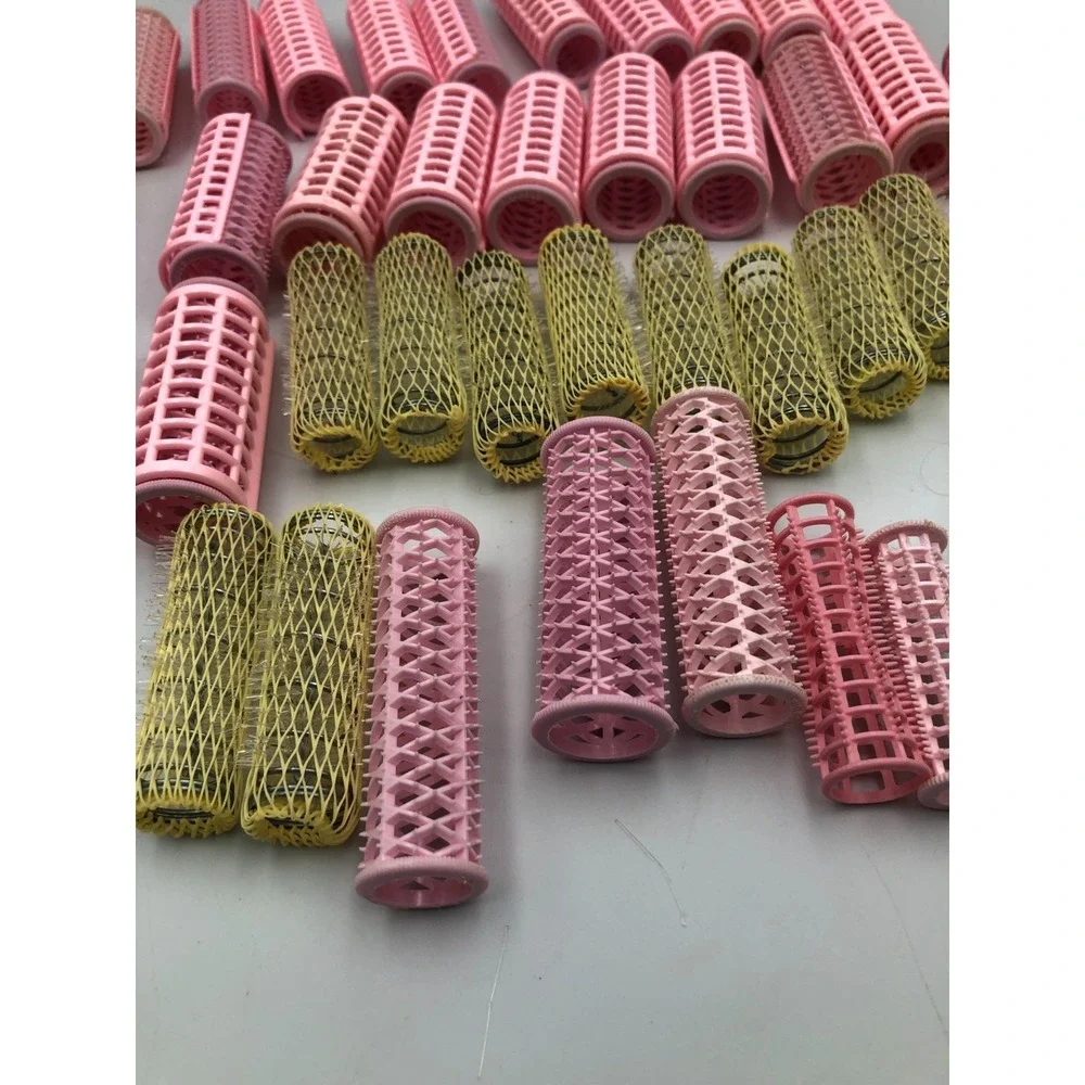 Vintage Mixed Lot Pink Plastic Snap-On Hair Curler Rollers Wire‎ mesh 6 pins